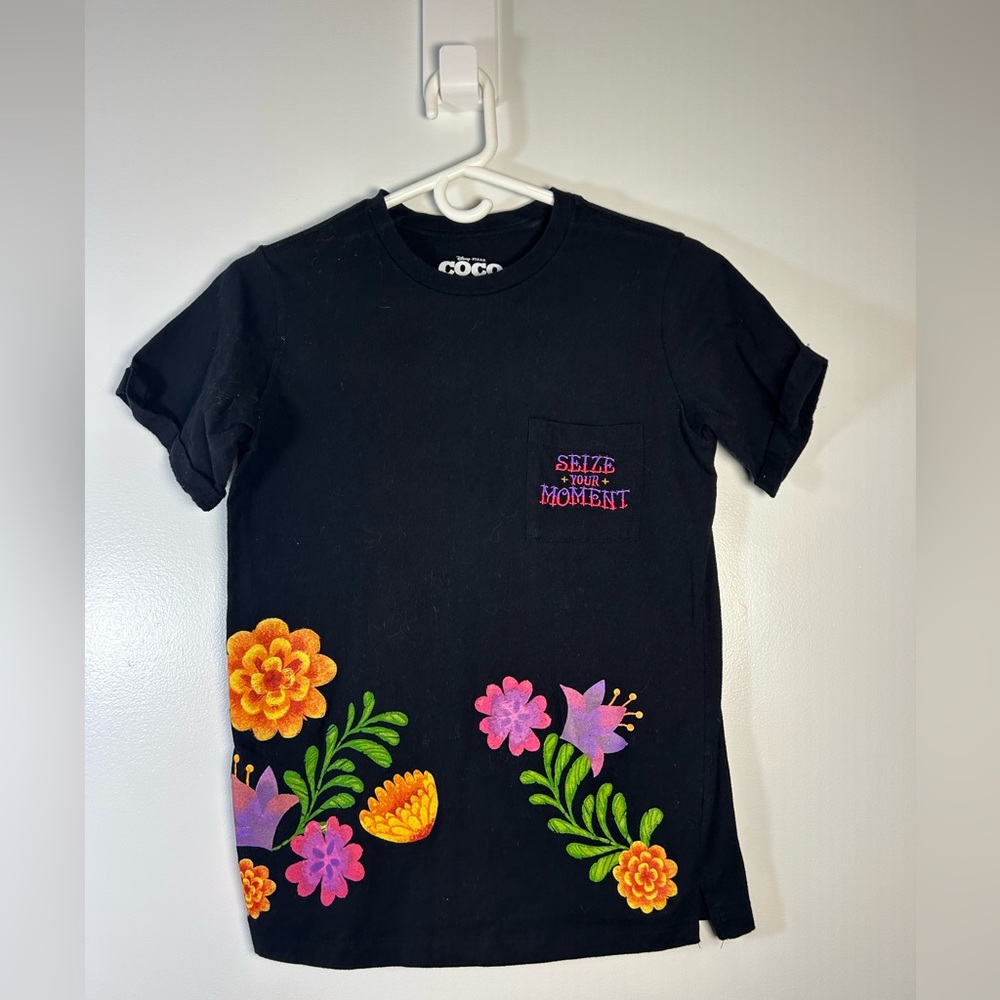 Disney Black Tee with Vibrant Floral Accents